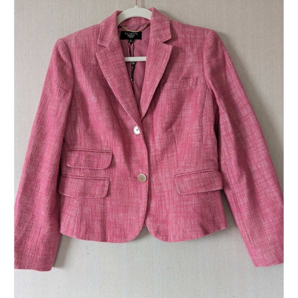 Talbots Blazer Size 6P Pink Cotton Linen Textured Two Button Professional Preppy